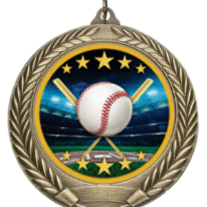 Baseball Award Medal – Ball Design – Gold, Silver, Bronze – 2 1/2" - Image 1