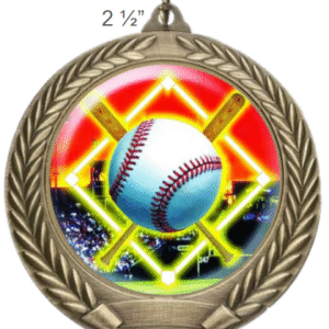 Baseball Award Medal – Ball Design – Gold, Silver, Bronze – 2 1/2" - Image 1